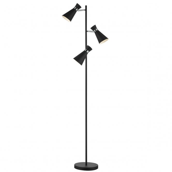 ASHWORTH - 3 Light Floor Lamp Black Polished Chrome Black