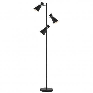 3 Light Floor Lamp Black Polished Chrome Black