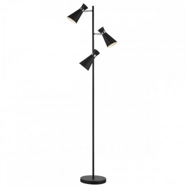 ASHWORTH - 3 Light Floor Lamp Black Polished Chrome Black