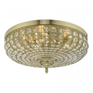 ASMARA 5 Light Flush Antique Brass Crystal