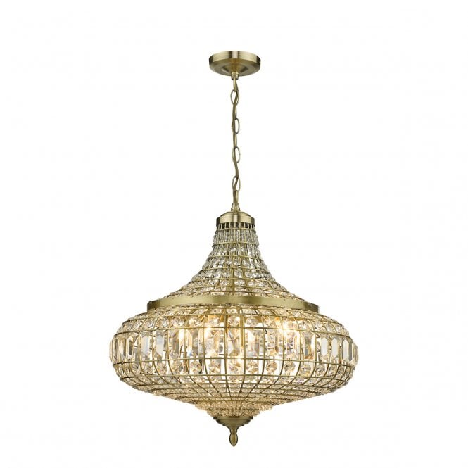 ASMARA 6 Light Ceiling Pendant in Antique Brass & Crystal