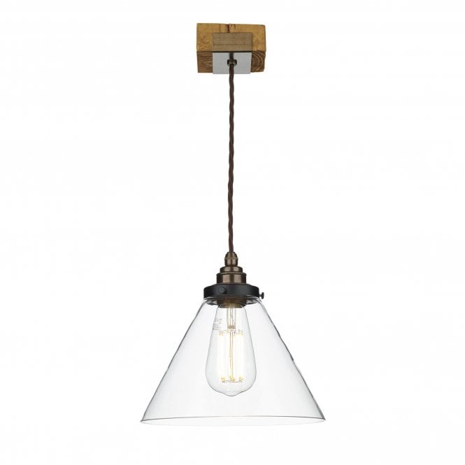 ASPEN Ceiling Pendant Wood Effect with Tapered Clear Glass Shade