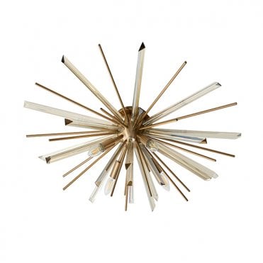 Antique Brass Plated Flush Light With Glass Shards