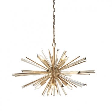 Large Antique Brass Plated Pendant With Glass Shards