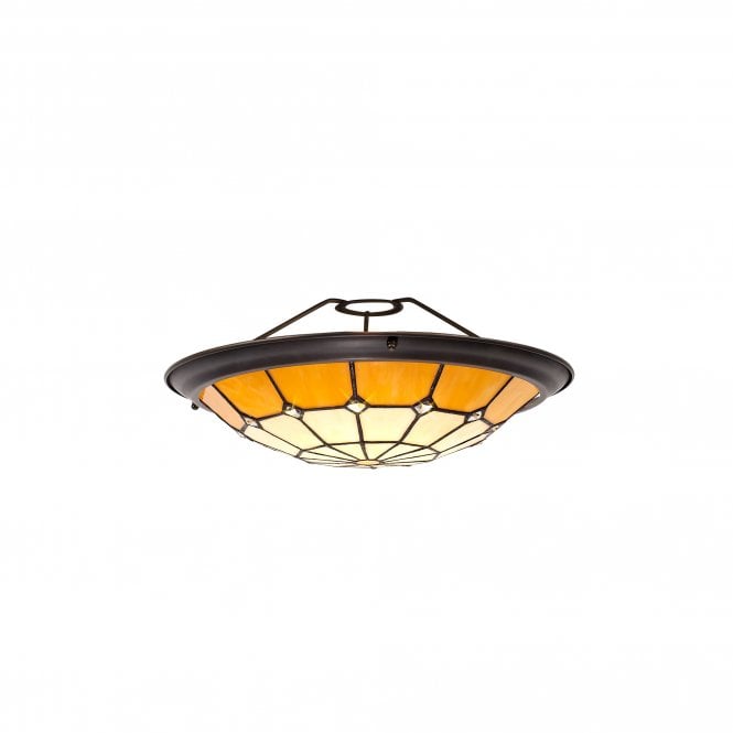 ASTON Easy Fit Tiffany Ceiling Shade Uplighter Cream and Beige with Aged Brass Trim
