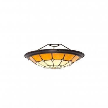Easy Fit Tiffany Ceiling Shade Uplighter Cream and Beige with Aged Brass Trim