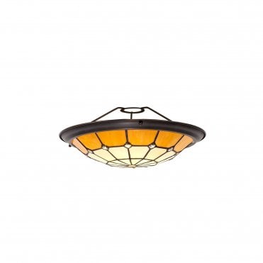 ASTON Easy Fit Tiffany Ceiling Shade Uplighter Cream and Beige with Aged Brass Trim
