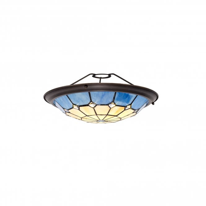 ASTON Easy Fit Tiffany Ceiling Shade Uplighter Cream and Blue with Aged Brass Trim
