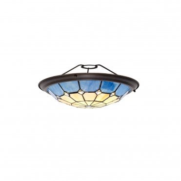 Easy Fit Tiffany Ceiling Shade Uplighter Cream and Blue with Aged Brass Trim