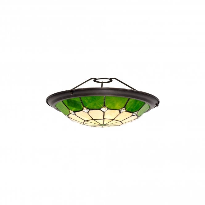 ASTON Easy Fit Tiffany Ceiling Shade Uplighter Cream and Green with Aged Brass Trim