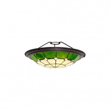 Easy Fit Tiffany Ceiling Shade Uplighter Cream and Green with Aged Brass Trim