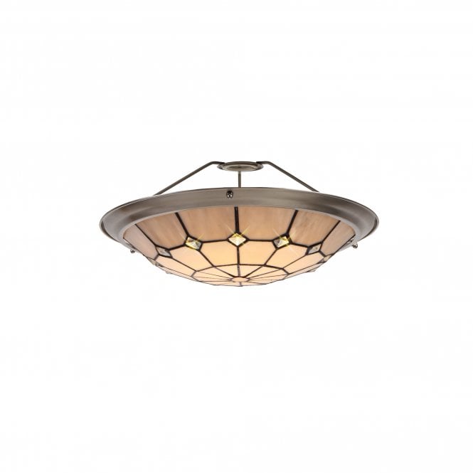 ASTON Easy Fit Tiffany Ceiling Shade Uplighter Cream and Grey with Satin Nickel Trim