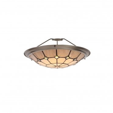 Easy Fit Tiffany Ceiling Shade Uplighter Cream and Grey with Satin Nickel Trim