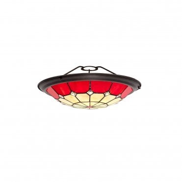 ASTON Easy Fit Tiffany Ceiling Shade Uplighter Cream and Red with Aged Brass Trim