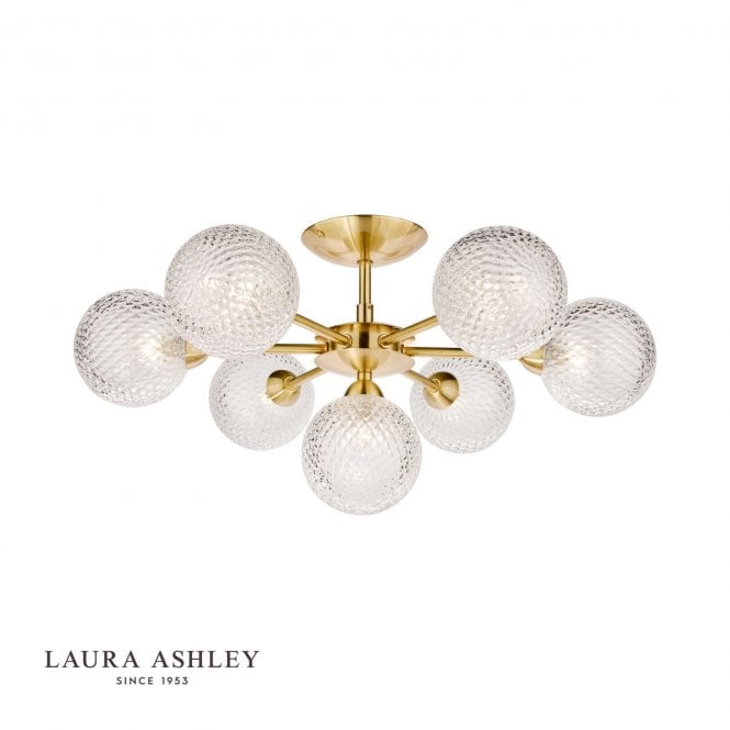 ATHERTON 7 Light Semi Flush Satin Brass Glass