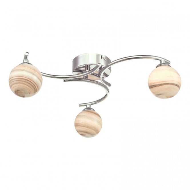 ATIYA 3 Light Semi Flush Ceiling Light Chrome With Planet Style Glass