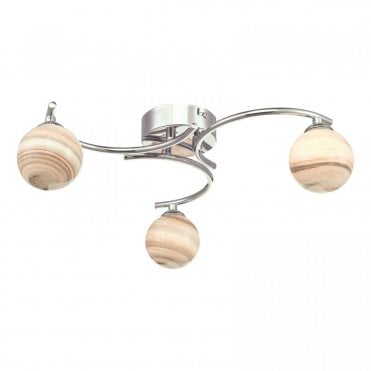 ATIYA 3 Light Semi Flush Ceiling Light Chrome With Planet Style Glass
