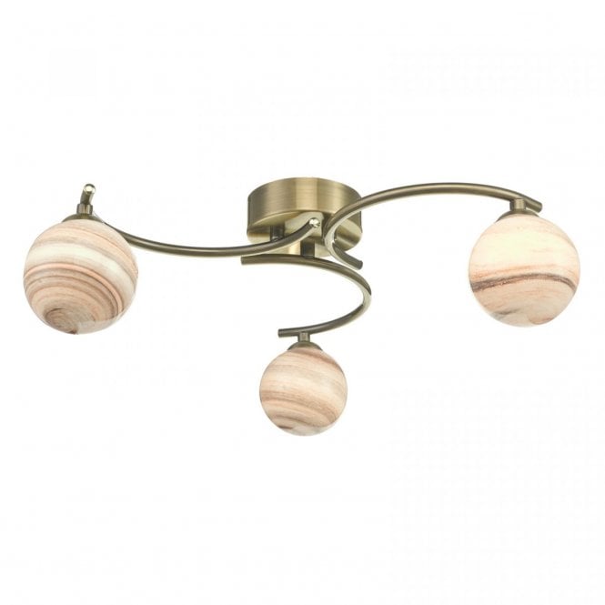 ATIYA 3 Light Semi Flushed Antique Brass With Planet Style Glass