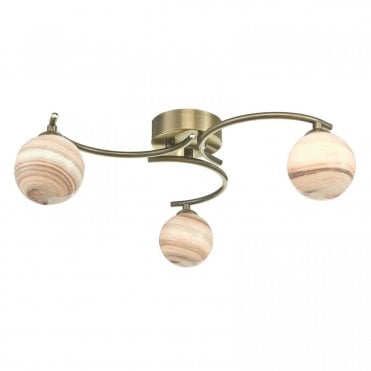 ATIYA 3 Light Semi Flushed Antique Brass With Planet Style Glass