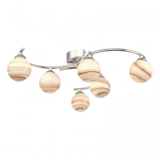ATIYA 6 Light Semi Flush Chrome With Planet Style Glass