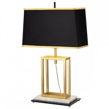 ATLAS Rectangle Table Lamp Brushed Brass with Black Shade
