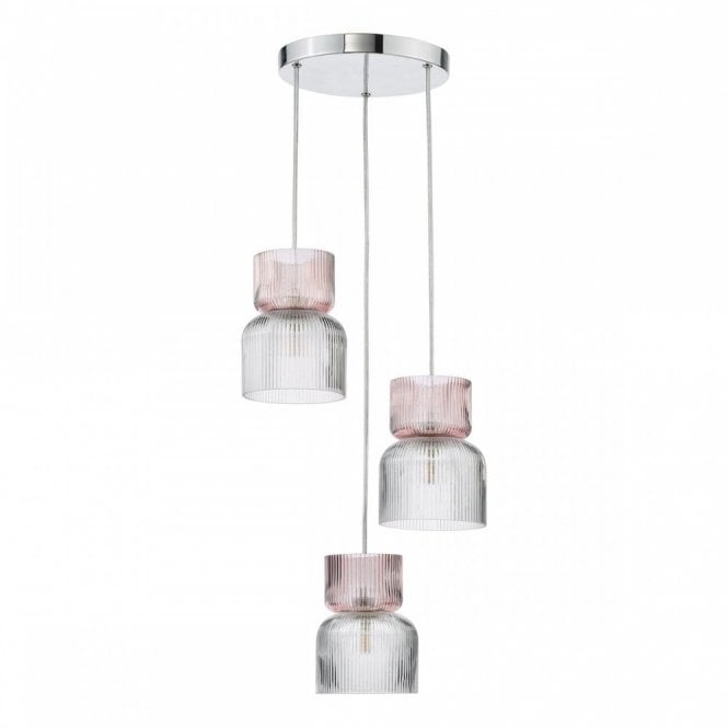 Auberta 3 Light Cluster Pendant - Polished Chrome with Ribbed Glass
