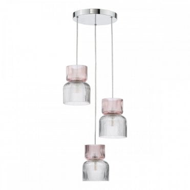 Auberta 3 Light Cluster Pendant - Polished Chrome with Ribbed Glass