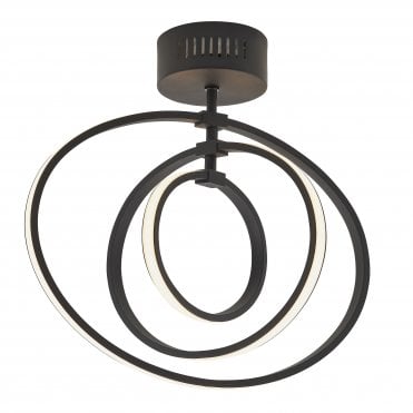 Sculptural Led Hoop Semi Flush Ceiling Fitting Monochrome Black White Finish