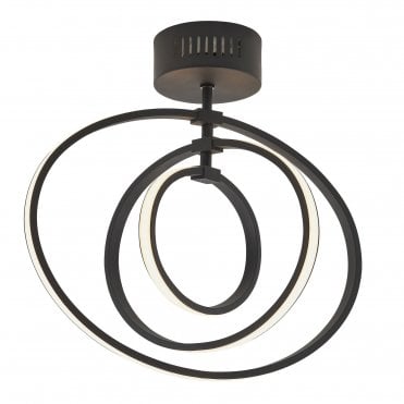 Avali Sculptural Led Hoop Semi Flush Ceiling Fitting Monochrome Black White Finish