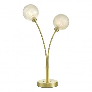 2 Light Table Lamp in Satin Brass and Glass