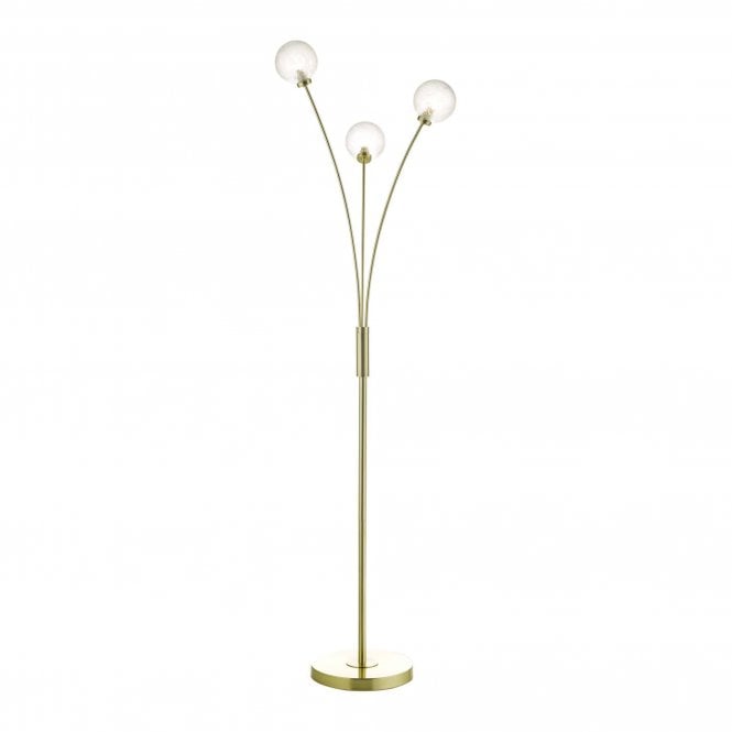 AVARI 3 Light Sputnik Floor Lamp Satin Brass with Clear Frosted Glass