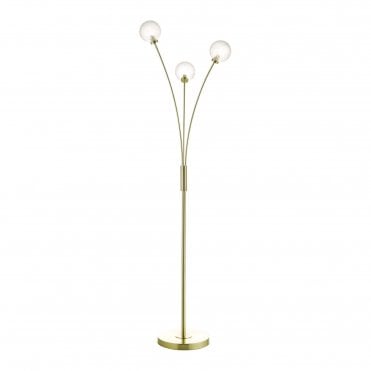 AVARI 3 Light Sputnik Floor Lamp Satin Brass with Clear Frosted Glass