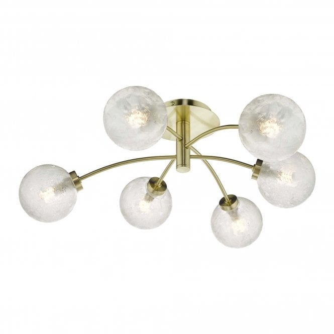 AVARI 6 Light Semi Flush Ceiling Fitting Satin Brass And Clear Frosted Glass