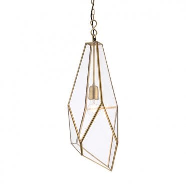 AVERY Clear Glass Geometric Ceiling Pendant Antique Brass