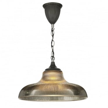 BADGER - 1 Light Ceiling Pendant Steel C/W Smoked Glass