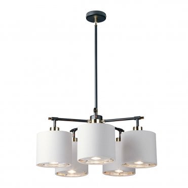 5lt Chandelier | Black with Polished Nickel Accents | White Shades