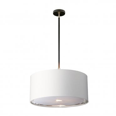 Black Ceiling Pendant with Polished Nickel Accents | White Shade