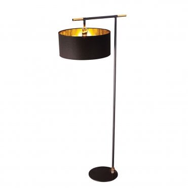 Black Floor Lamp with Polished Brass Accents | Black Shade