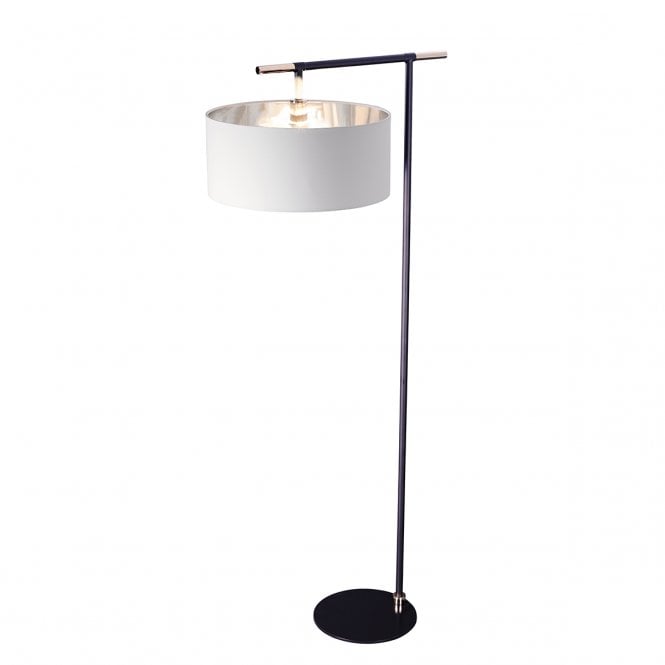 BALANCE Black Floor Lamp with Polished Nickel Accents | White Shade