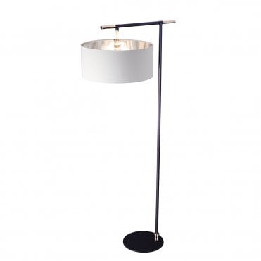 Black Floor Lamp with Polished Nickel Accents | White Shade