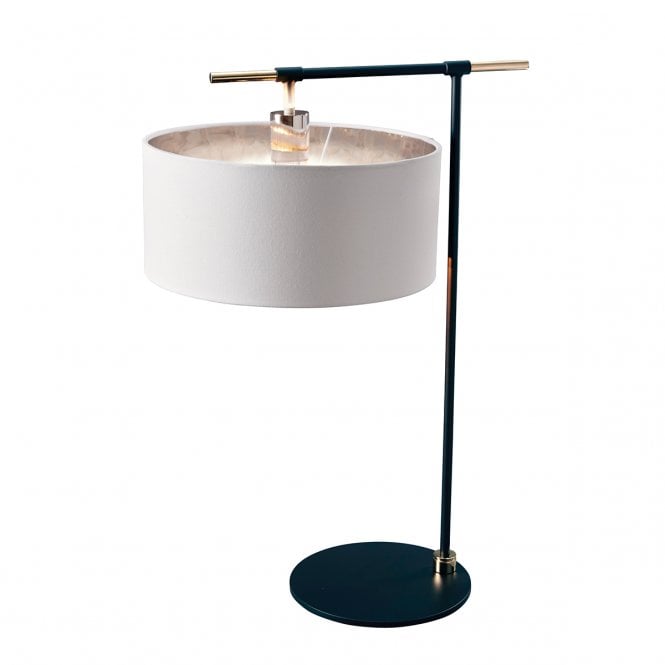 BALANCE Black Table Lamp With Polished Nickel Accents And White Shade