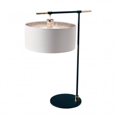 Black Table Lamp with Polished Nickel Accents and White Shade
