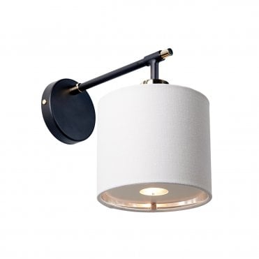 Wall Light | Black with Polished Nickel Accents | White Shade