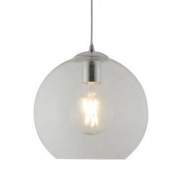BALLS Single Round Ceiling Pendant (25Cm Dia) Clear Glass Chrome