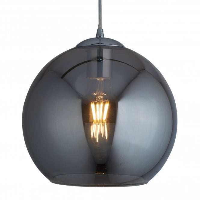 BALLS Single Round Pendant (25Cm Dia) Smoked Glass Chrome