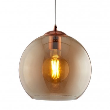 BALLS Single Round Pendant (30Cm Dia) Amber Glass Antique Brass