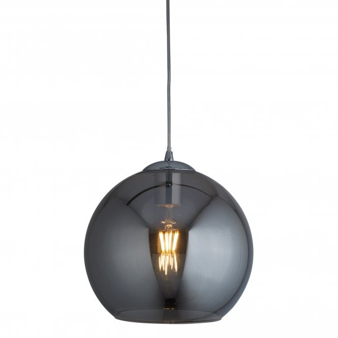 BALLS Single Round Pendant (30Cm Dia) Smoked Glass Chrome