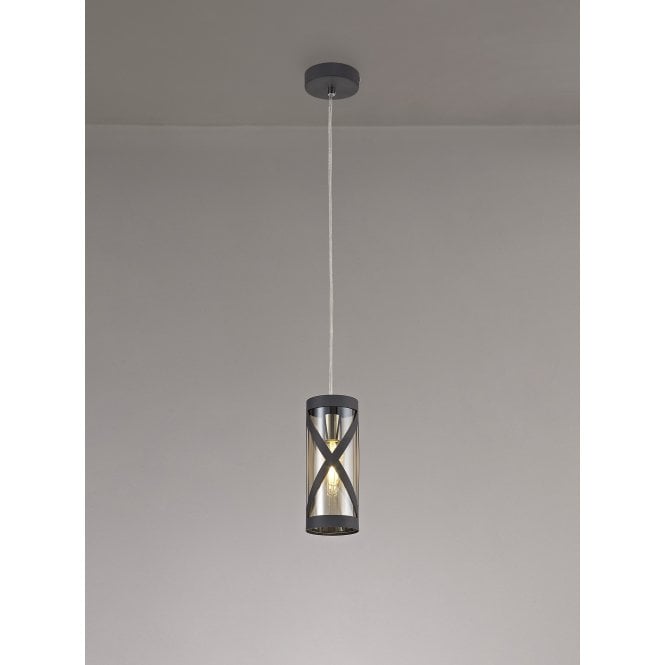 BANDEAU Ceiling Pendant Light Matt Grey/Polished Chrome/Cognac