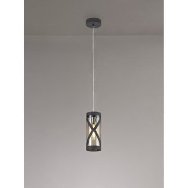 BANDEAU Ceiling Pendant Light Matt Grey/Polished Chrome/Cognac