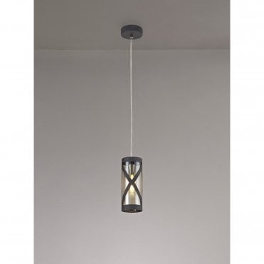 BANDEAU Ceiling Pendant Light Matt Grey/Polished Chrome/Cognac